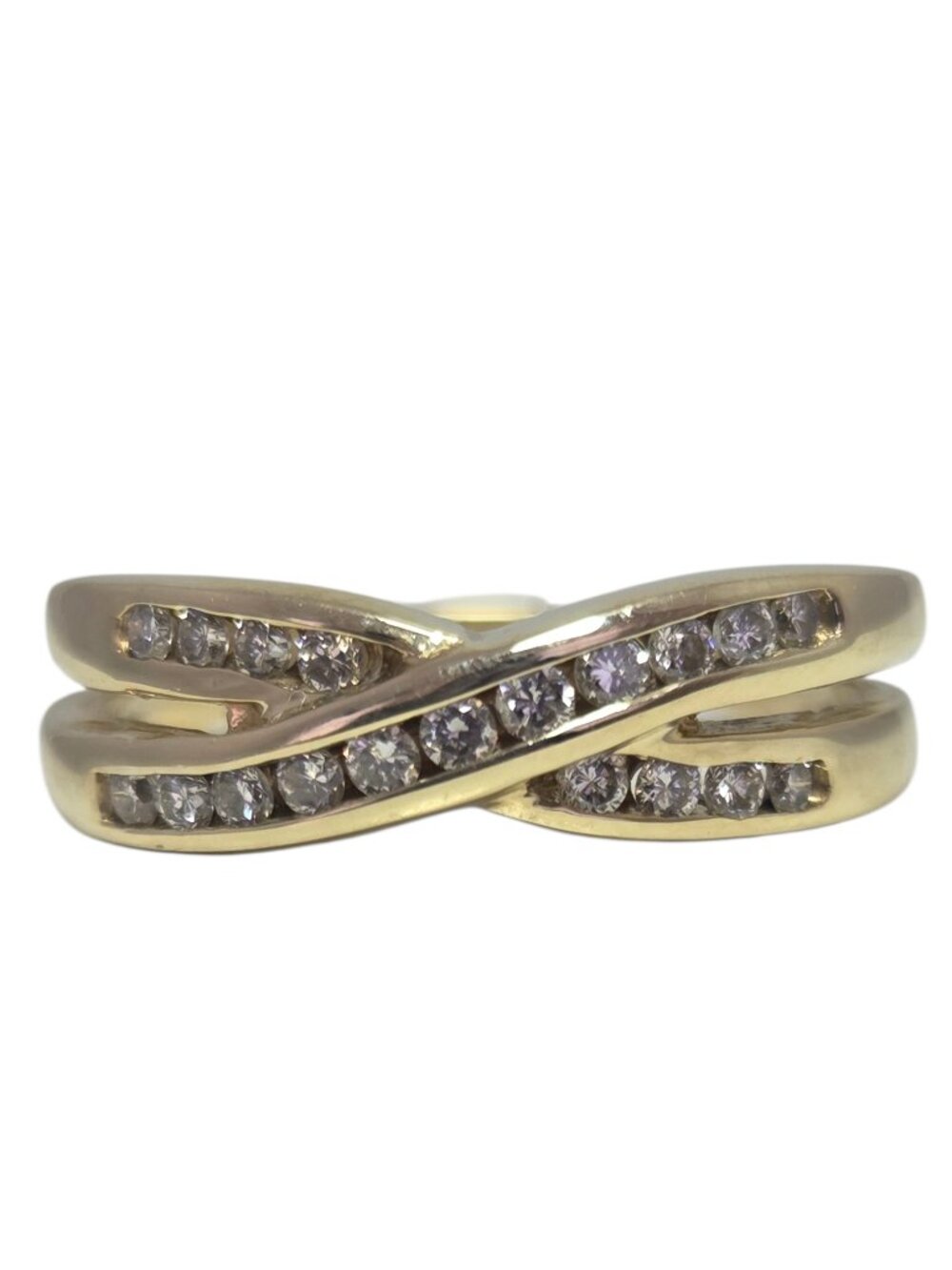 14K Yellow Gold Diamond Crossover Band Ring Size 7.25 #24120
